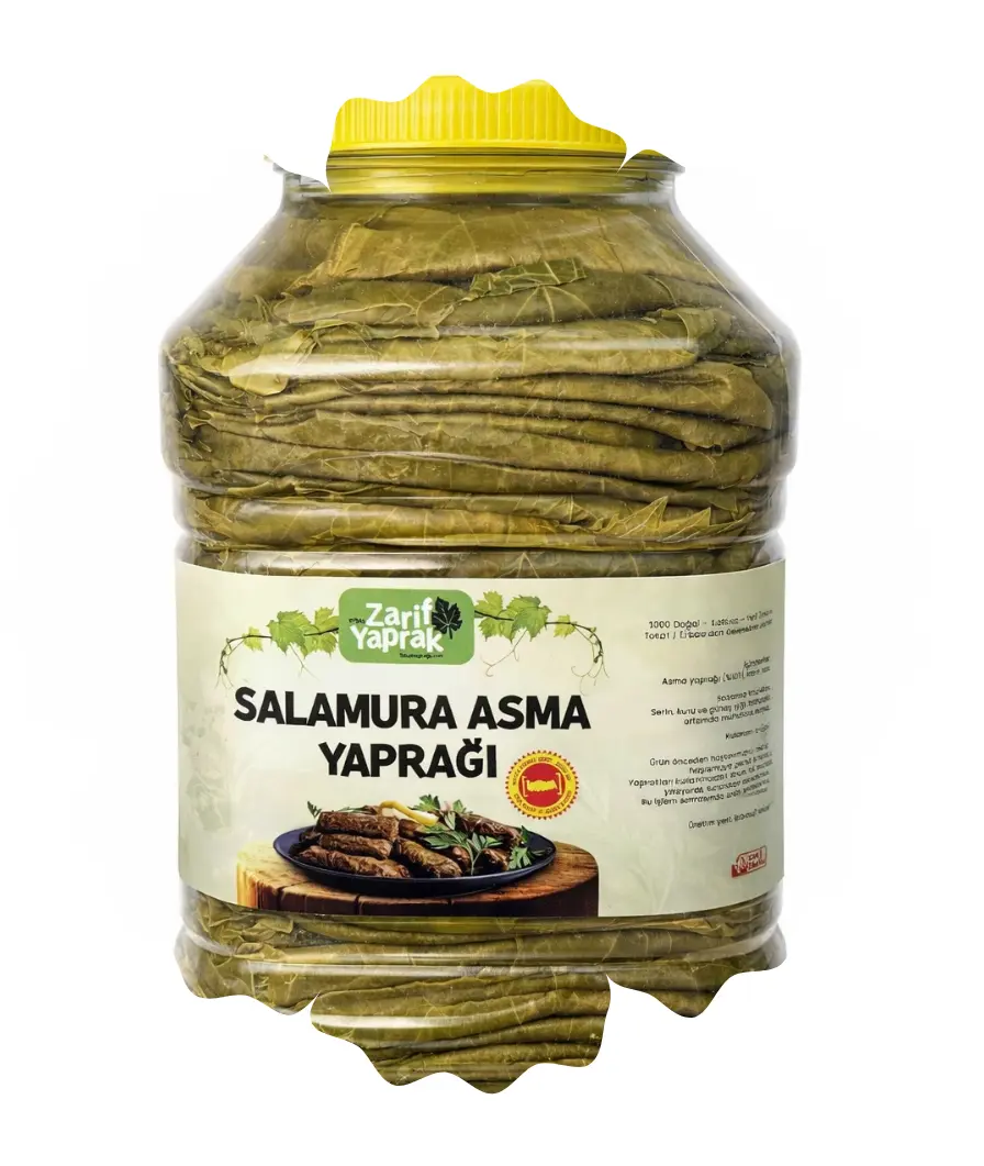 Zarif yaprak Gıda uyumlu sızdırmaz bidonlarda paketlenmiş taze Tokat salamura asma yaprağı.