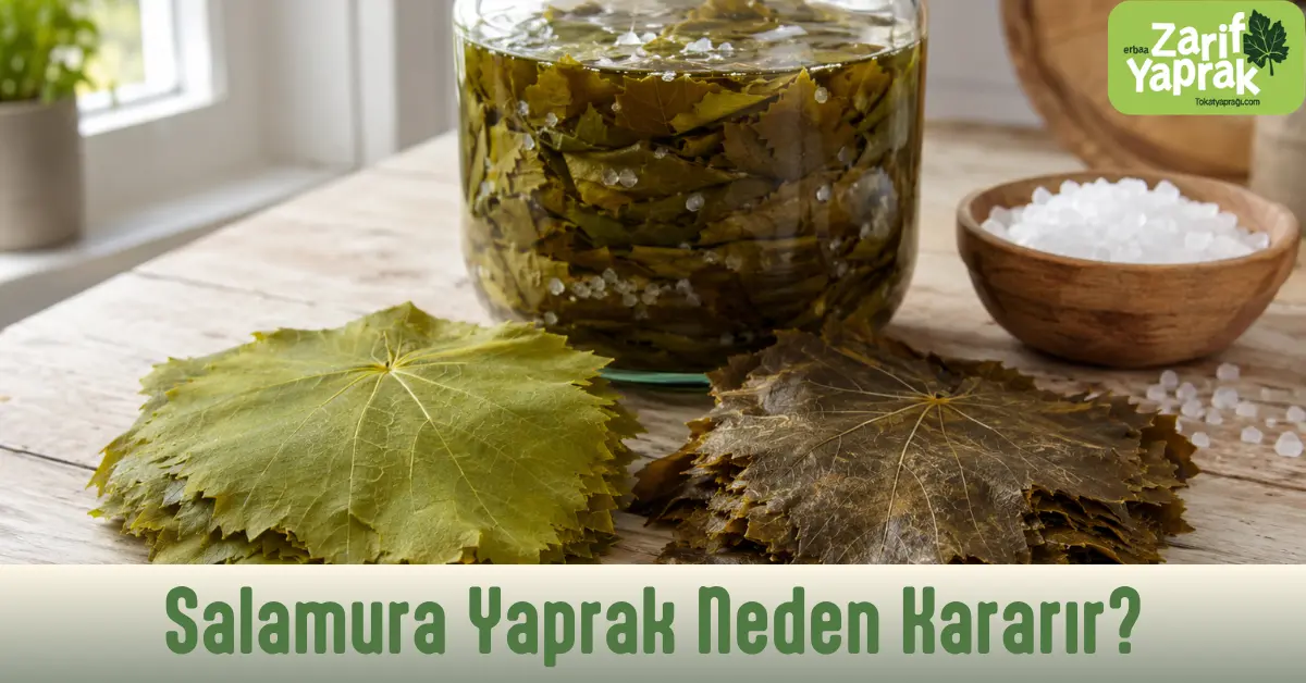 Salamura yaprağın zamanla koyulaşması normal olabilir; ancak küf, kötü koku ve kaygan yapı bozulmaya işaret eder.